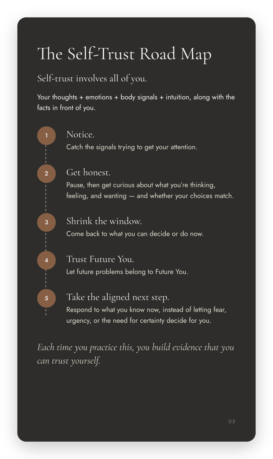 The Self-Trust Road Map page from the guide